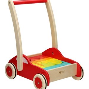Classic World Speed Car push along walker with blocks - Natural/Red