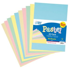A3 Pastel Card Value Pack - 50 A3 Card Sheets In Pastel Colours. 5 Colours. 220gsm.