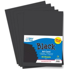 A4 Black Card - 40 Sheets Black 220gsm A4 Card. Ideal for crafts and collages.