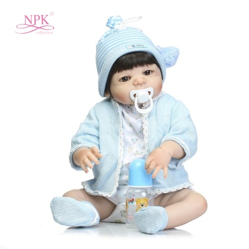 22in Reborn Baby Rebirth Doll Kids Gift Blue Sweater All Silica Gel Boy