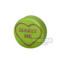 Product shot Printed Round Tile 1x1 - Brick Hearts - Marry Me