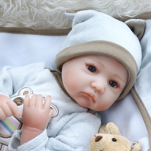 Decdeal 16inch 40cm Reborn Baby Doll Twins Baby in Blanket Lifelike Dolls Blue Eyes Silicone Vinyl & Cotton Body Cute Gifts Lovely Blue Outfit