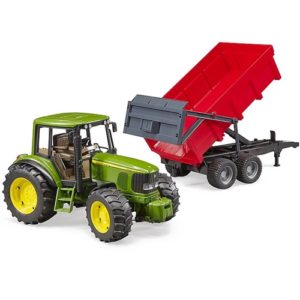 Bruder John Deere 620 Toy Tractor with Red Tipping Trailer
