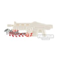 Product shot BrickForge - Gears of War - Shredder Gun - White with Blood Splatter