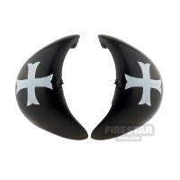 Product shot BrickForge - Round Pauldrons - Black with White Cross - Pair