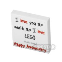 Product shot Custom Printed Tile 2x2 Happy Anniversary Card I love you as much as I love LEGO