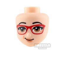 Product shot LEGO Friends Mini Figure Heads - Red Glasses and Peach Lips