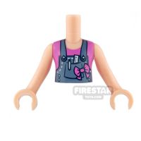 Product shot LEGO Friends Mini Figure Torso - Denim Overalls with Dark Pink Top