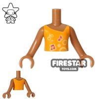 Product shot LEGO Friends Mini Figure Torso - Orange Vest Top - Musical Notes Pattern