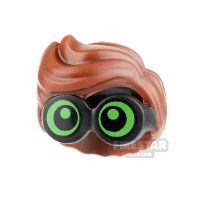 Product shot LEGO Hair - Wavy with Green Goggles - Reddish Brown