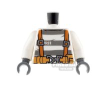 Product shot LEGO Mini Figure Torso - Orange Suspenders over Prison Stripes Shirt