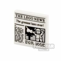 Product shot Printed Tile 2x2 The LEGO News Newspaper Greatest Hero