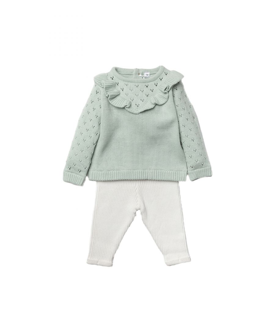 Rock A Bye Baby Girl Knitted Two-Piece Trouser and Top Gift Set - Green Cotton - Size 18-24M