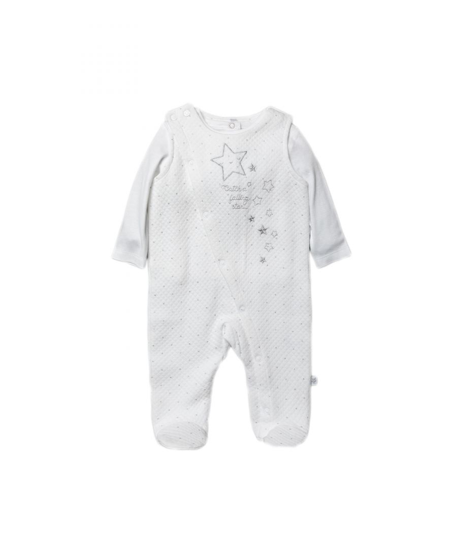 Rock A Bye Baby Unisex Star Print Two-Piece Dungaree and T-shirt Gift Set - White Cotton - Size 3-6M