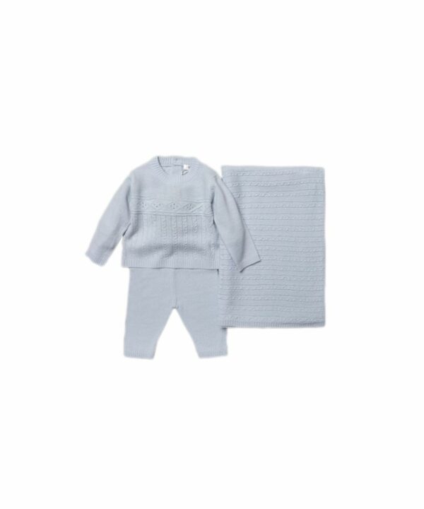 Rock A Bye Baby Boy Knitted Three-Piece Gift Set - Blue - Size 3-6M