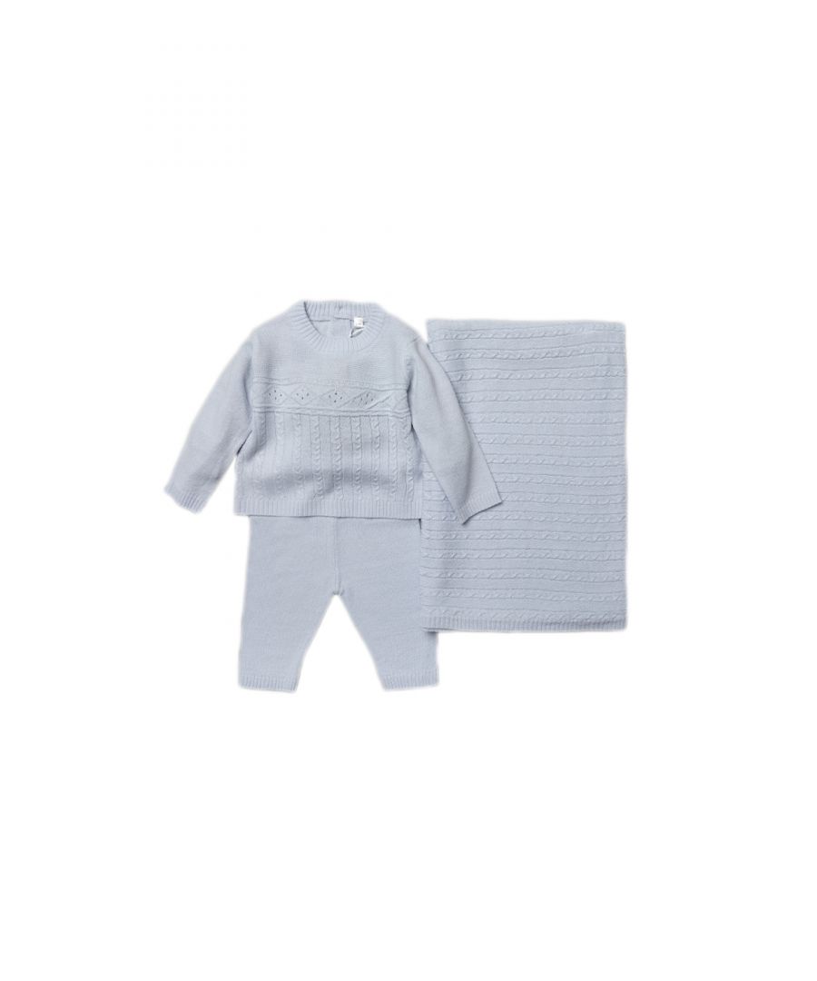 Rock A Bye Baby Boy Knitted Three-Piece Gift Set - Blue - Size 3-6M