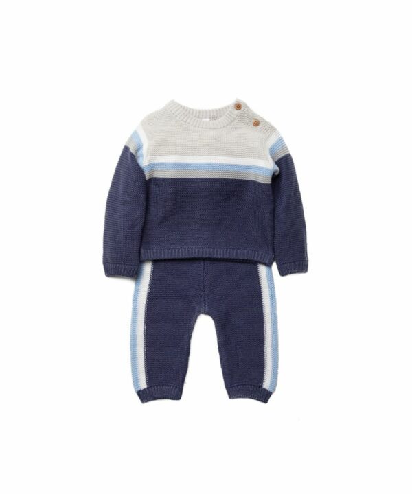 Rock A Bye Baby Boy Knitted Two-Piece Trouser and Top Gift Set - Navy Cotton - Size 3-6M
