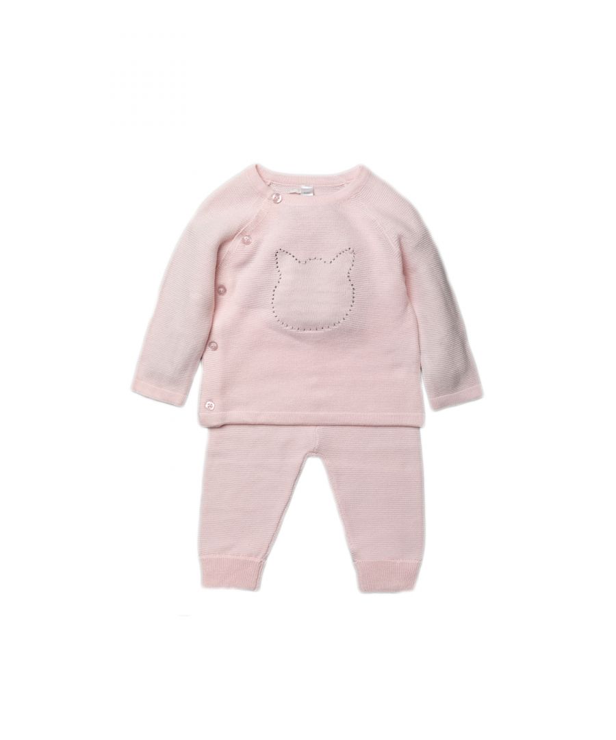 Rock A Bye Baby Girl Cat Knitted Three-Piece Gift Set - Pink Cotton - Size 0-3M