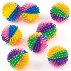 Bouncy Balls - 8 Rubber Balls. Rainbow hedgehog balls are multicoloured