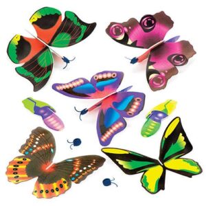 Butterfly Gliders - Pack of 12. 6 Assorted Designs. Pre Printed Polystyrene Gliders. 165 mm Windspan.