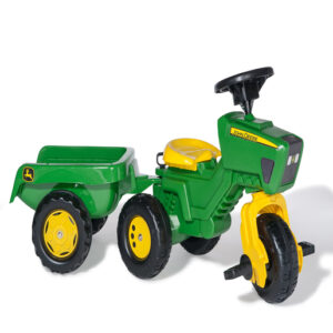 Rolly Kid John Deere 3 Wheeled Tractor & Trailer With Electronic Steering Wheel