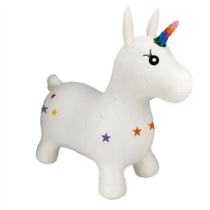 Happy Hopperz White Unicorn Inflatable Bouncy Animal Ride-On Toy