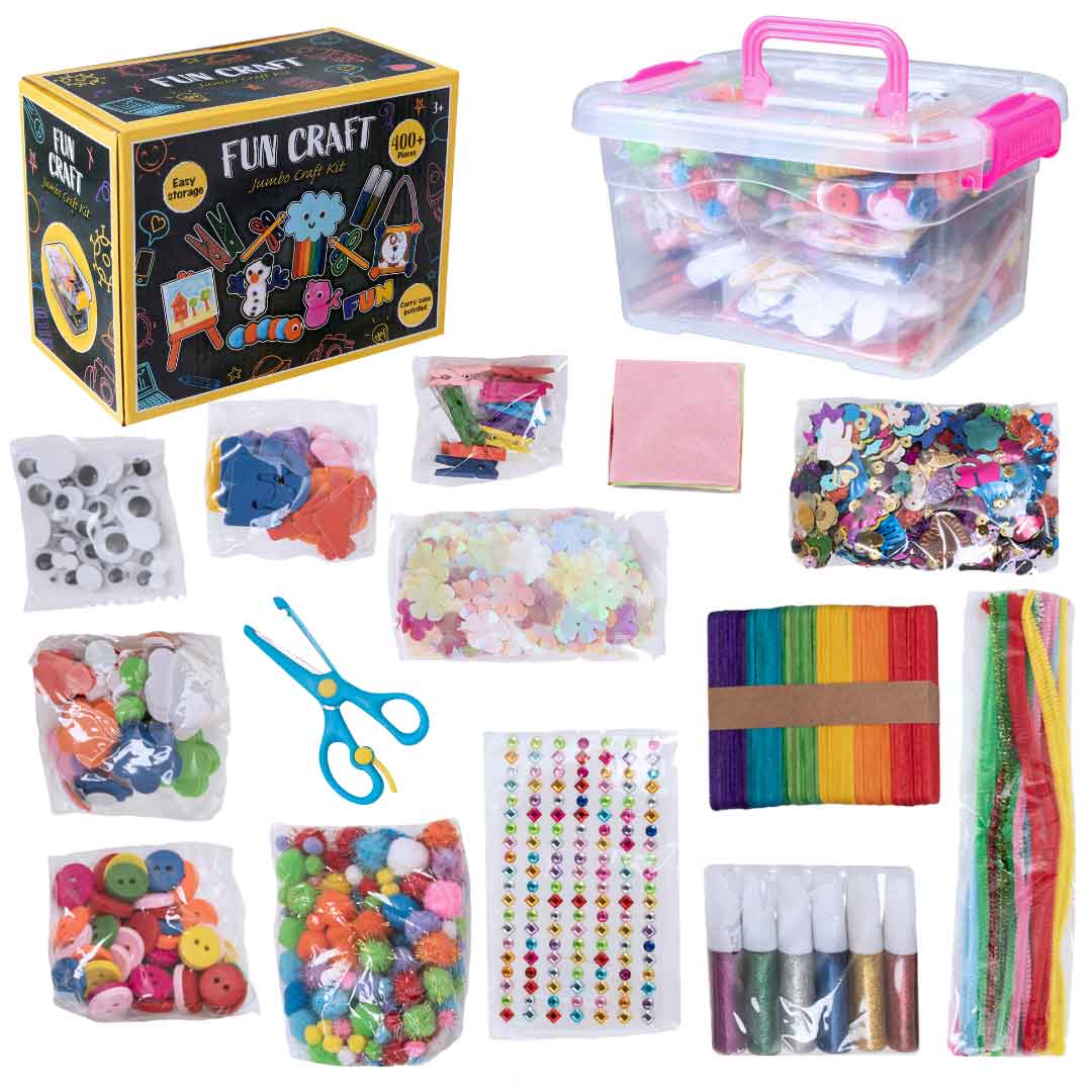 Jumbo Arts and Crafts Supplies Kit with Storage Box 400+ Pieces