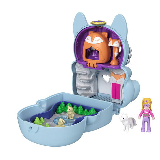 Polly Pocket Tiny Pawprints Flip and Find Compact - Artic Fox Playset