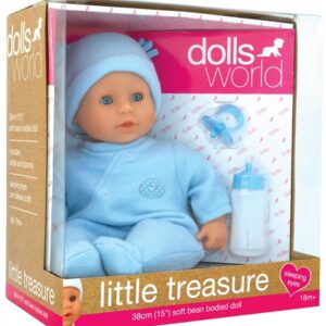 Dolls World Little Treasure 38cm Soft Baby Doll with Deluxe Romper and Accessories