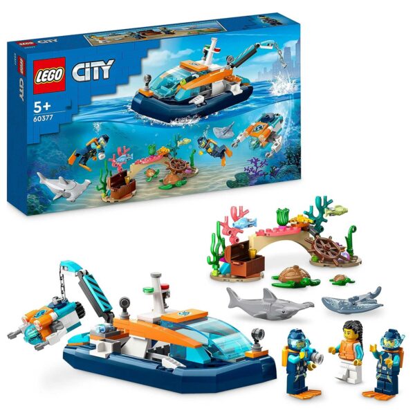 LEGO City Explorer Diving Boat Set with Submarine Toy 60377