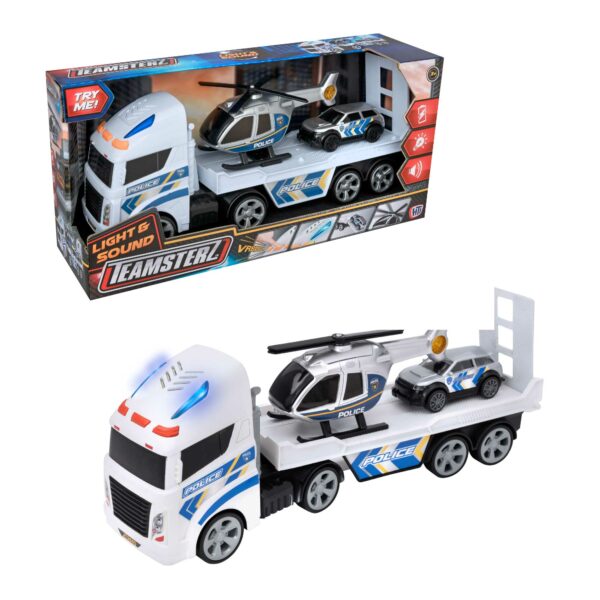 Teamsterz Mighty Machines Small Light & Sound Police Helicopter Transporter