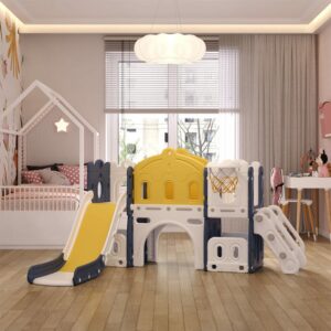 190 cm Wide Indoor Basketball Hoop Toddler Slide City Wall Kids Activity Playset
