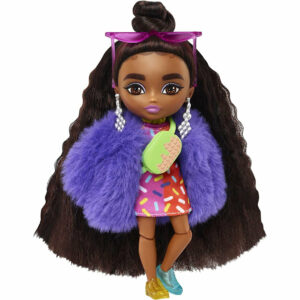 Barbie Extra Minis Doll 5.5in Wearing Sprinkle-Printed Dress & Furry Coat