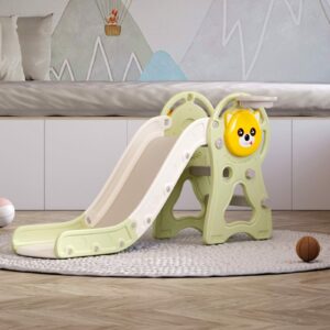 2-in-1 Sturdy Toddler Slide with Basketball Hoop for Indoor Outdoor