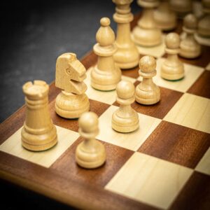 BHB Folding Wood Chess Set - Inlaid Mahogany/Maple - Medium  - can be Engraved or Personalised
