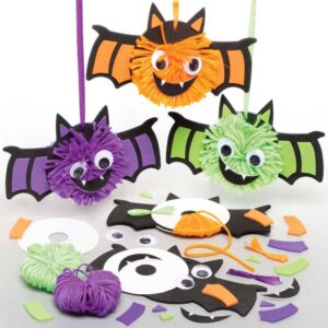 Bat Pom Pom Decoration Kits (Pack of 3) Halloween Crafts