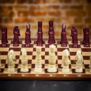 Berkeley Chess Cream and Red Victorian Chess Pieces - X Large  - can be Engraved or Personalised