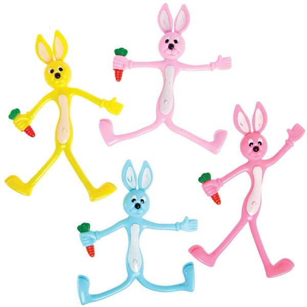 Bunny Bendy Toys (Pack of 4) Easter Toys 4 assorted colours - Pink