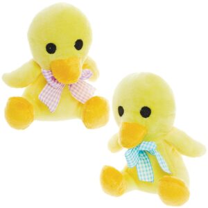 Chick Soft Toys (Pack of 2) Easter Toys 2 assorted ribbon colours - Blue/White & Purple/White