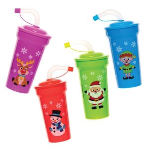 Christmas Bendy Straw Cups (Pack of 4) Christmas Toys 4 colours - Red