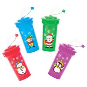 Christmas Cups with Bendy Straws (Pack of 4) Christmas Toys 4 assorted colours - Red