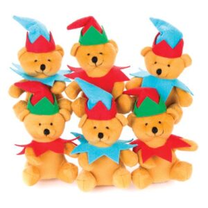 Christmas Elf Plush Bears (Pack of 3) Christmas Toys 3 assorted hat and collar colours - Red