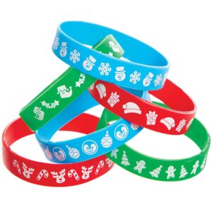 Christmas Silicone Wristbands (Pack of 12) 3 assorted band colours - Red