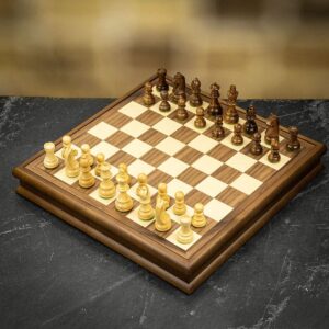 Dal Negro Walnut Chess and Draughts Set with Storage - Medium  - can be Engraved or Personalised
