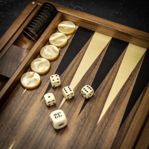 Dal Negro Walnut Marquetry Check Backgammon Set - Tournament  - add a Personalised Brass Plaque