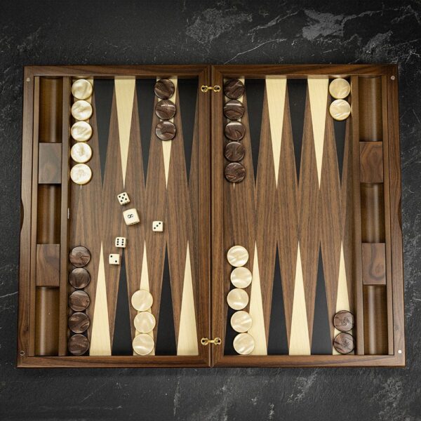 Dal Negro Walnut Marquetry Star Backgammon Set - Tournament  - add a Personalised Brass Plaque