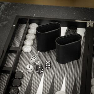 Dal Rossi Carbon Fibre Finish Backgammon Set - Medium  - add a Personalised Brass Plaque