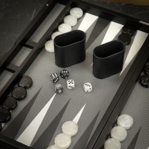 Dal Rossi Carbon Fibre Finish Backgammon Set - Tournament  - add a Personalised Brass Plaque
