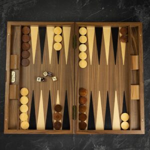 Dal Rossi Deluxe Walnut Burl Backgammon Set - Tournament  - add a Personalised Brass Plaque