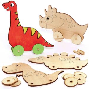 Dinosaur Wooden Racer Kits (Pack of 4) Wood Craft Kits For Kids